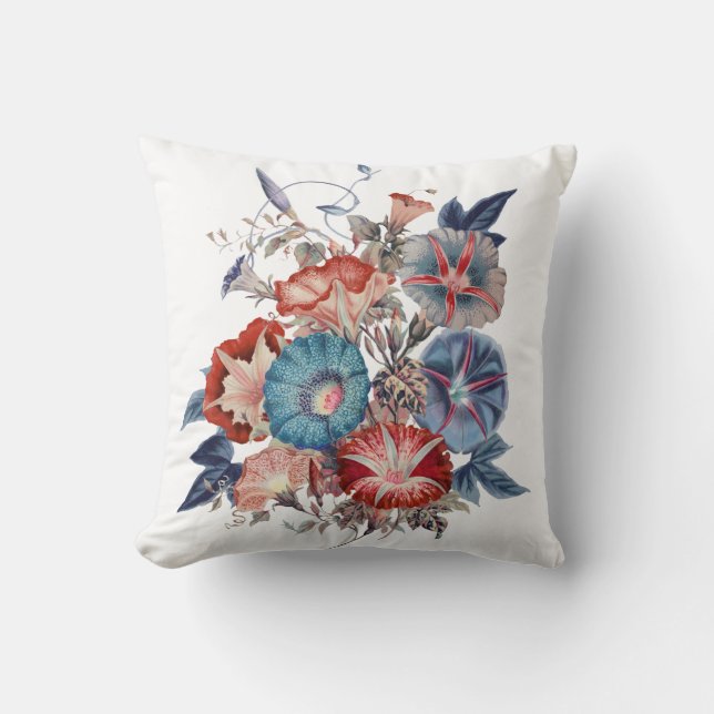 Botanische Morgenglorien Blume Bouquet Kissen (Vorderseite)