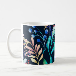 Botanische Nacht: Berries und Blätter Wasserfarbe Kaffeetasse