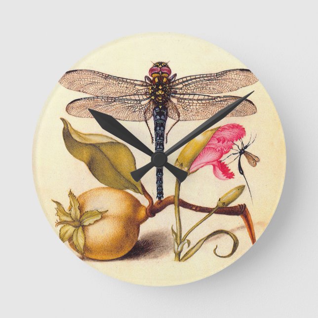 Botanische Natur der Libelle Runde Wanduhr (Vorderseite)