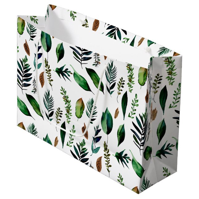 Botanische Natur in Grünblättern Große Geschenktüte (Vorderseite Schrägansicht)