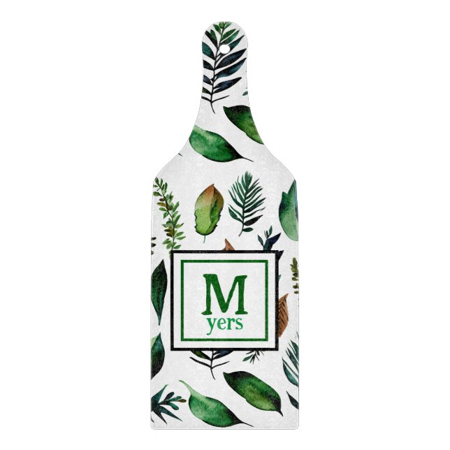 Botanische Natur in Grünblättern Personalisiert Schneidebrett (Vorderseite)
