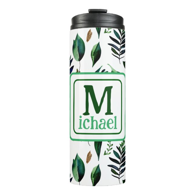 Botanische Natur in Grünblättern Personalisiert Thermosbecher (Vorderseite)