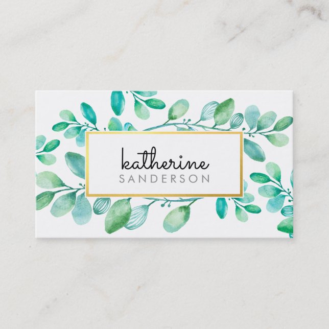 BOTANISCHE NATUR Moderne Aquarellfarben bemalte Bl Visitenkarte (Vorderseite)