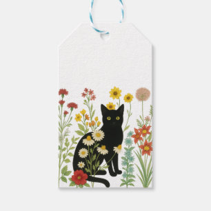 Botanische Natur – Schwarze Katze im Wildblumengar Geschenkanhänger