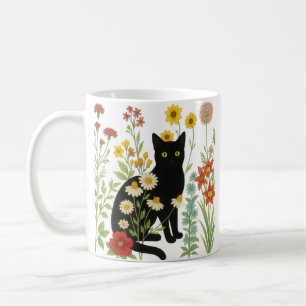 Botanische Natur – Schwarze Katze im Wildblumengar Kaffeetasse