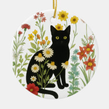 Botanische Natur – Schwarze Katze im Wildblumengar
