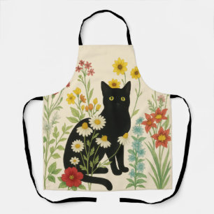 Botanische Natur – Schwarze Katze im Wildblumengar Schürze