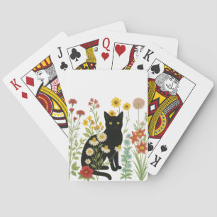 Botanische Natur – Schwarze Katze im Wildblumengar Spielkarten