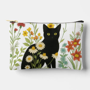 Botanische Natur – Schwarze Katze im Wildblumengar Zubehörtasche