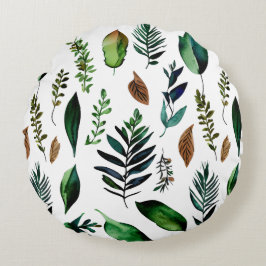 Botanische Naturliebhaber aus grünen Blättern Rundes Kissen