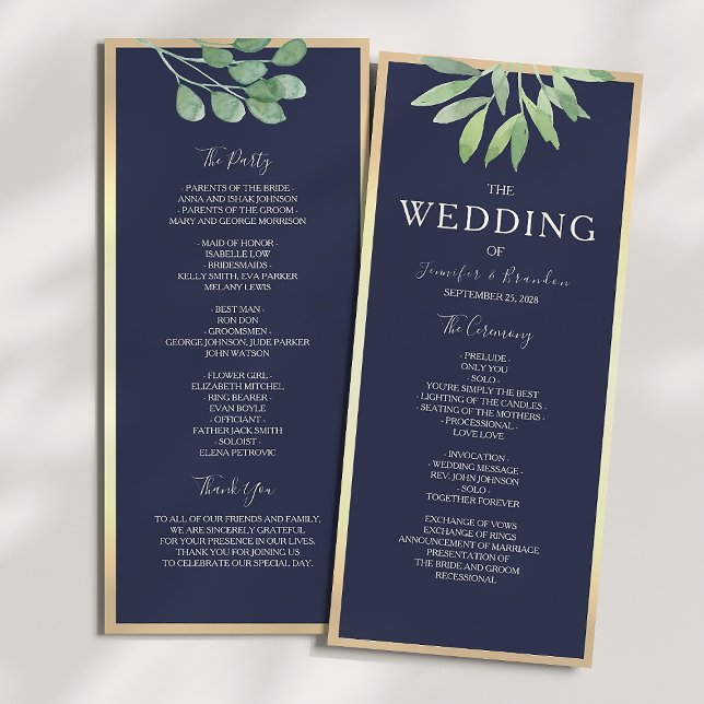 Botanische Navy Blau Hochzeit Programm (Von Creator hochgeladen)