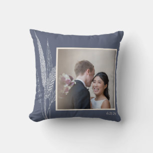 Botanische Navy-Personalisierte Hochzeitsfoto des  Kissen