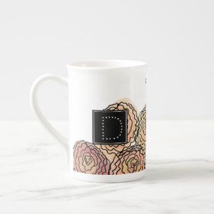 Botanische Nelke Farbige Wasserfarben-Monogramm Prozellantasse