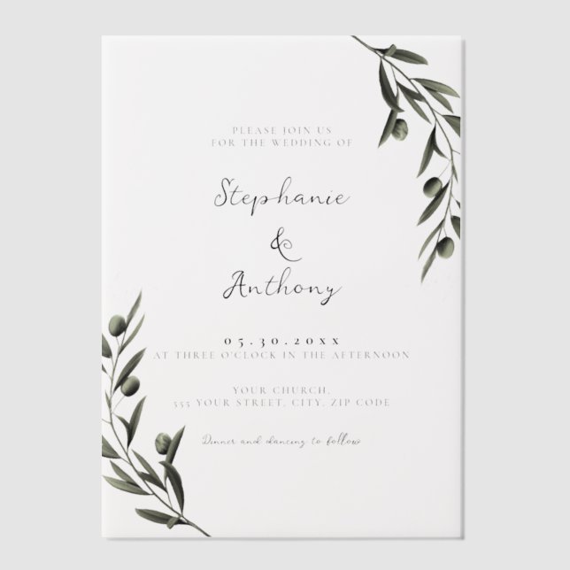 Botanische Olive Branch Blätter Italienische Hochz (Vorderseite)