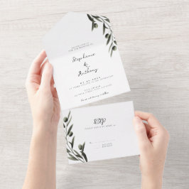 Botanische Olive Branch Blätter Italienische Hochz All In One Einladung