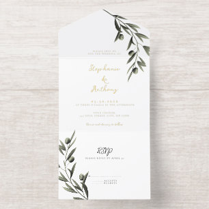 Botanische Olive Branch Blätter Italienische Hochz All-in-One-Einladung