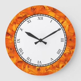 Botanische orange Garten-Blumen-römische Stellen Große Wanduhr