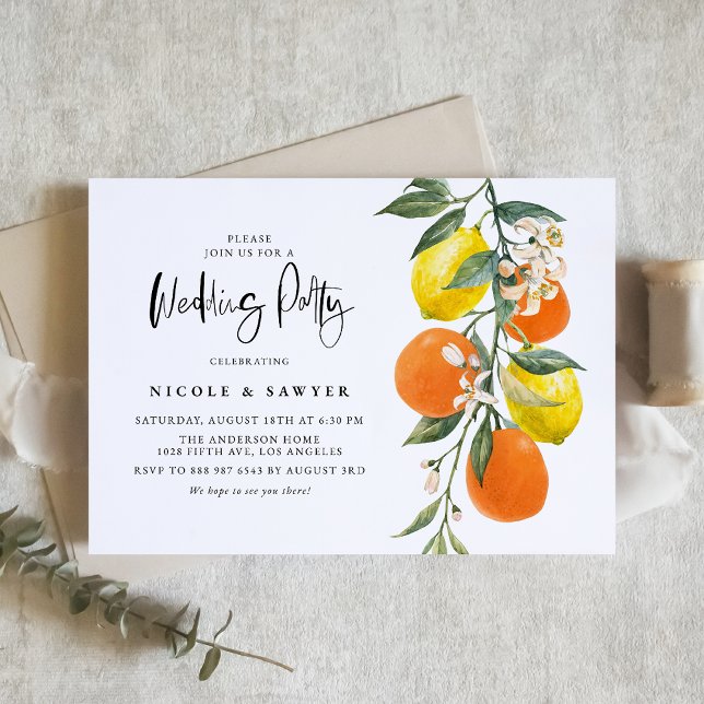 Botanische Orange- und Lemon-Garland-Hochzeitsfeie Einladung (Von Creator hochgeladen)