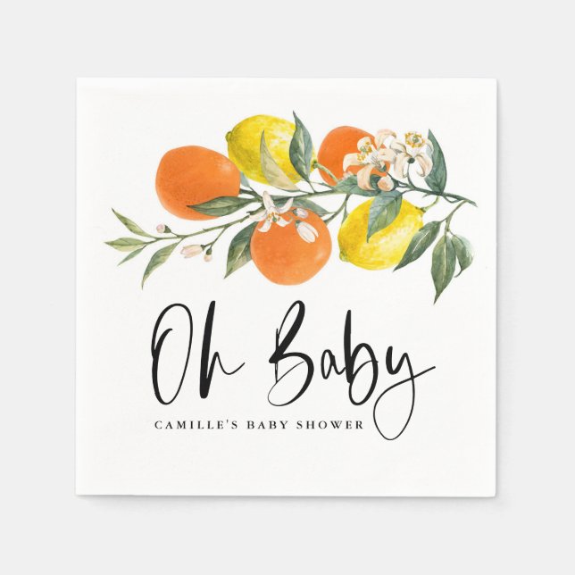 Botanische Orange- und Lemon-Summer-Baby-Dusche Serviette (Vorderseite)