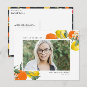 Botanische Orange & Zitrone QR-Code Foto Abschluss Ankündigungspostkarte