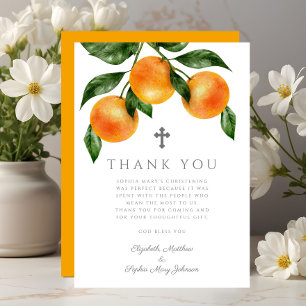 Botanische Orangen Girl Christening Dankeskarte