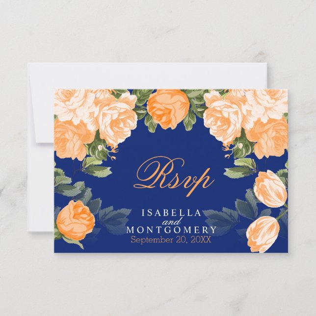 Botanische Orangen- und Marinehochzeit - UAWG RSVP Karte (Vorderseite)