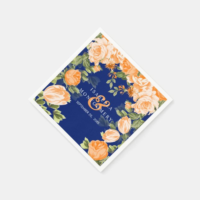 Botanische Orangen- und Navy-Blütenhochzeit Serviette (Ecke)
