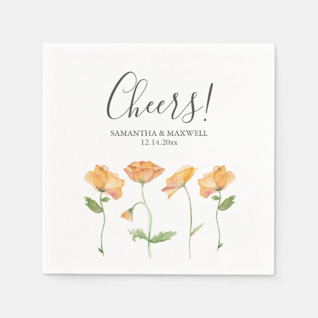 Botanische Orangen-Wildblumen Hochzeit von Napkins Serviette (Vorderseite)