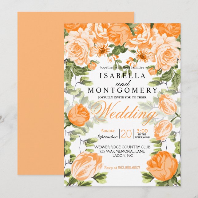 Botanische Orangenblütenhochzeit Einladung (Vorne/Hinten)