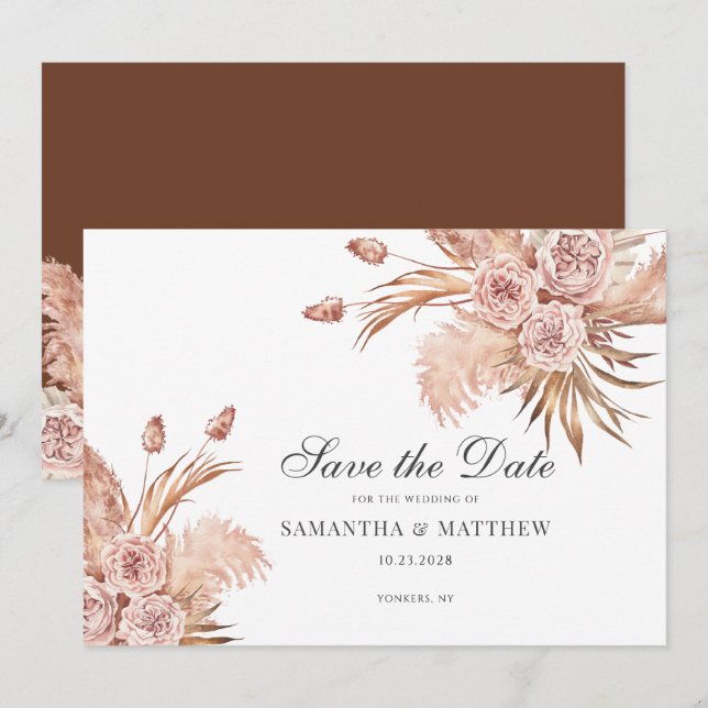 Botanische Pampas Grass Wasserfarbe Save The Date (Vorne/Hinten)