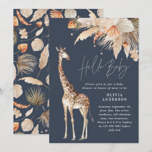 Botanische Pampasgrasgiraffe Safari blau Einladung