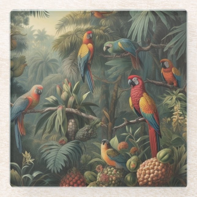 Botanische Papageienlandschaft und Ananas Glasuntersetzer (Vorderseite)