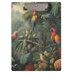 Botanische Papageienlandschaft und Ananas Klemmbrett
