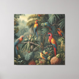 Botanische Papageienlandschaft und Ananas Leinwanddruck