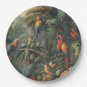 Botanische Papageienlandschaft und Ananas Pappteller