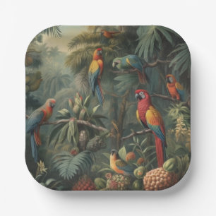 Botanische Papageienlandschaft und Ananas Pappteller