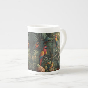Botanische Papageienlandschaft und Ananas Prozellantasse