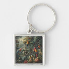 Botanische Papageienlandschaft und Ananas Schlüsselanhänger