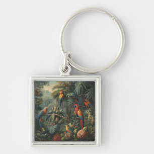 Botanische Papageienlandschaft und Ananas Schlüsselanhänger