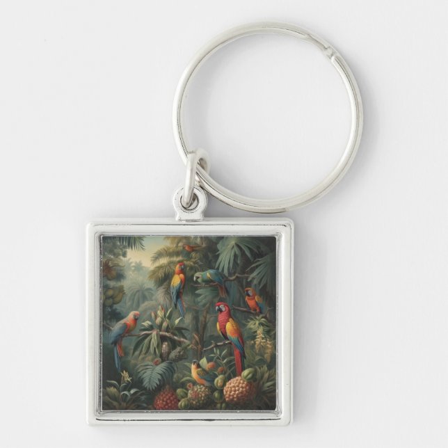 Botanische Papageienlandschaft und Ananas Schlüsselanhänger (Vorne)