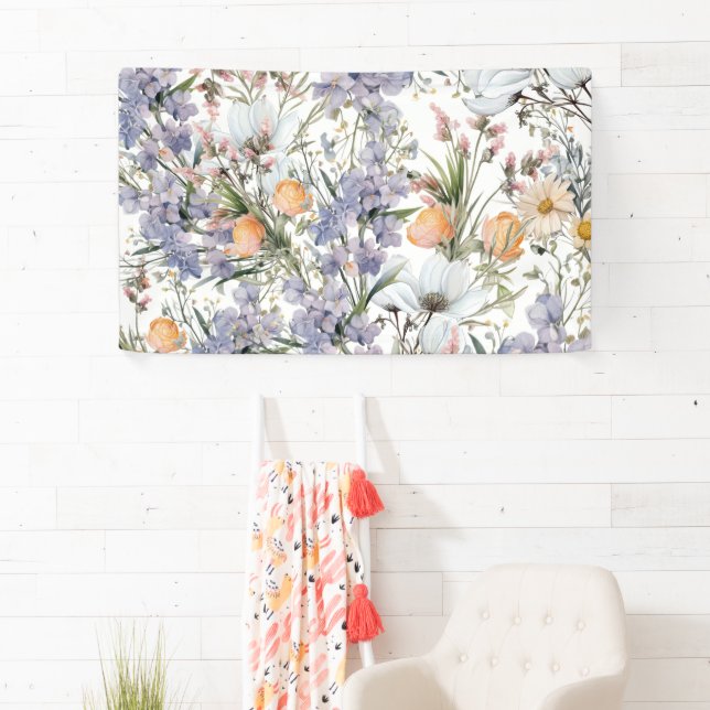 Botanische Pastellfarben Wildblume Blütensommer Banner (Insitu)