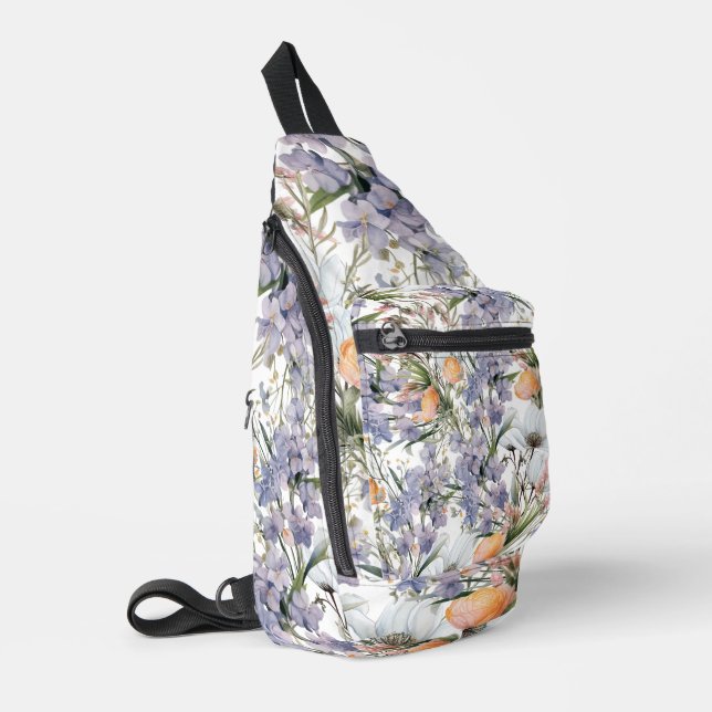 Botanische Pastellfarben Wildblume Blütensommer Crossbody Bag (Linke Seite)