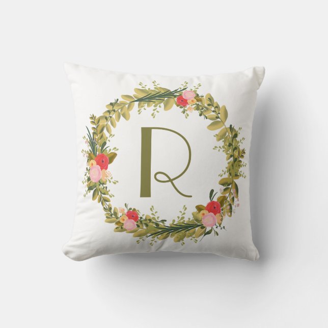 Botanische Peonys Blumenkraut-Monogramm Kissen (Vorderseite)