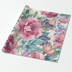 Botanische Pfingstrose Wasserfarbe Lavendelblüten  Geschenkpapier