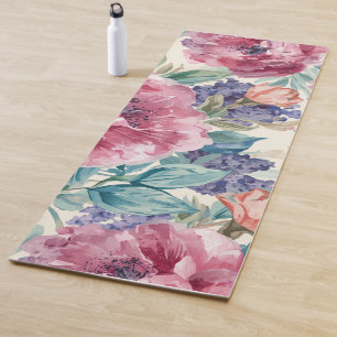 Botanische Pfingstrose Wasserfarbe Lavendelblüten Yogamatte