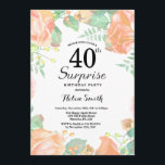 Botanische Pfirsichflorüberraschung 40. Geburtstag Einladung<br><div class="desc">Botanische Pfirsichflorüberraschung 40. Geburtstagseinladung. Blumenrosa-Erbsen Geburtstag Einladung für Frauen. Aquarell Floral Blume. Elegante Blume aus Rosa und Peony. Erwachsener Geburtstag. Weißer HintergrundSchwarz und Weiß. 13. 15. 16. 18. 20. 21. 30. 40. 50. 60. 70. 80. 90. 100. jedes Alter.Für weitere Anpassungen klicken Sie bitte auf die Schaltfläche "Anpassen" und verwenden...</div>