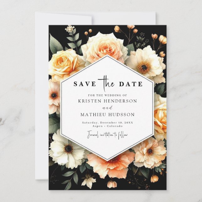 Botanische Pfirsichhochzeit Save The Date (Vorderseite)