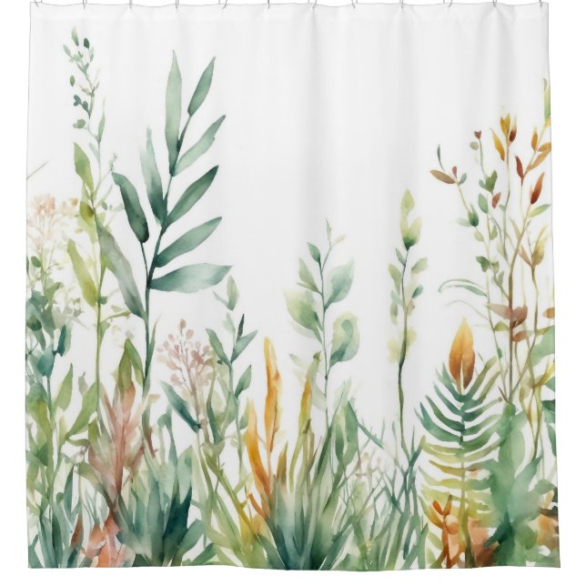 Botanische Pflanze Grünweißes Design 311 Duschvorhang (Vorderseite)