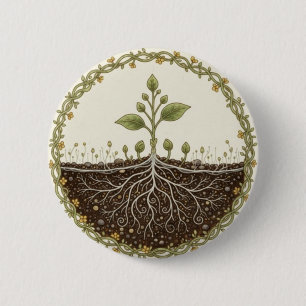 Botanische Pflanze mit Wurzeln Natur Illustrations Button
