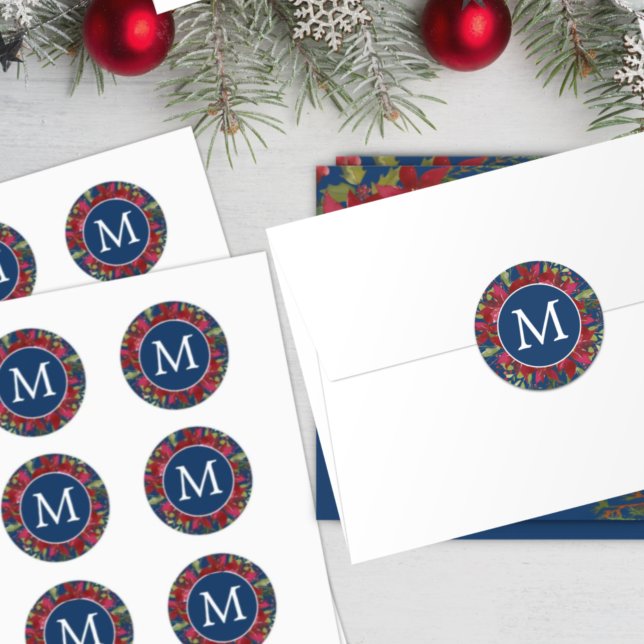 Botanische Poinsettia-Elegante Runder Aufkleber (Von Creator hochgeladen)